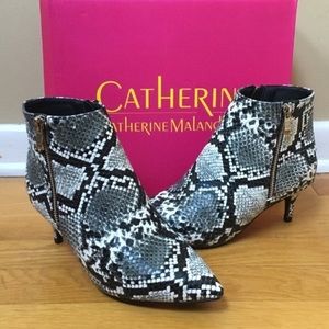 Catherine Malandrino Jane Snake Print Kitten Heel Vegan Leather Booties Size 6.5
